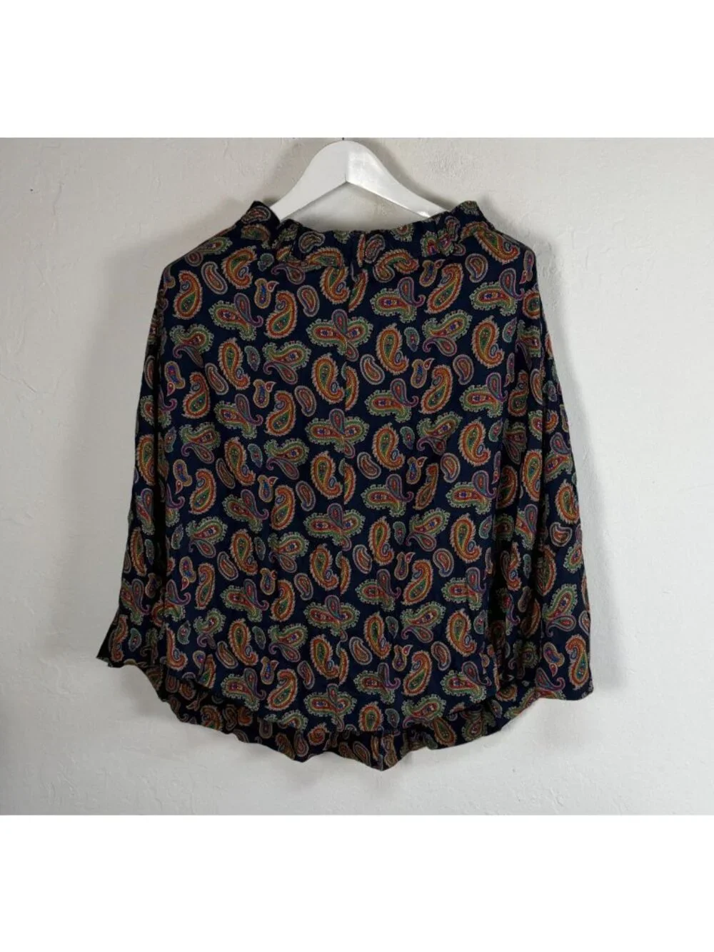 Vintage Liz Sport Paisley Print Midi Skirt Navy Rayon Elastic Waist Small A-Line
